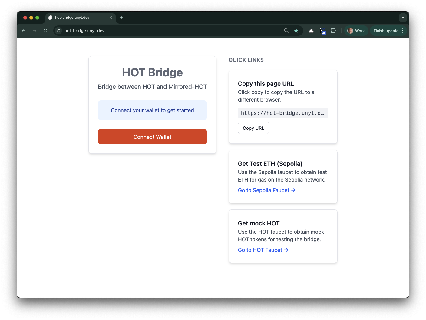 Unyt HOT bridge connect wallet