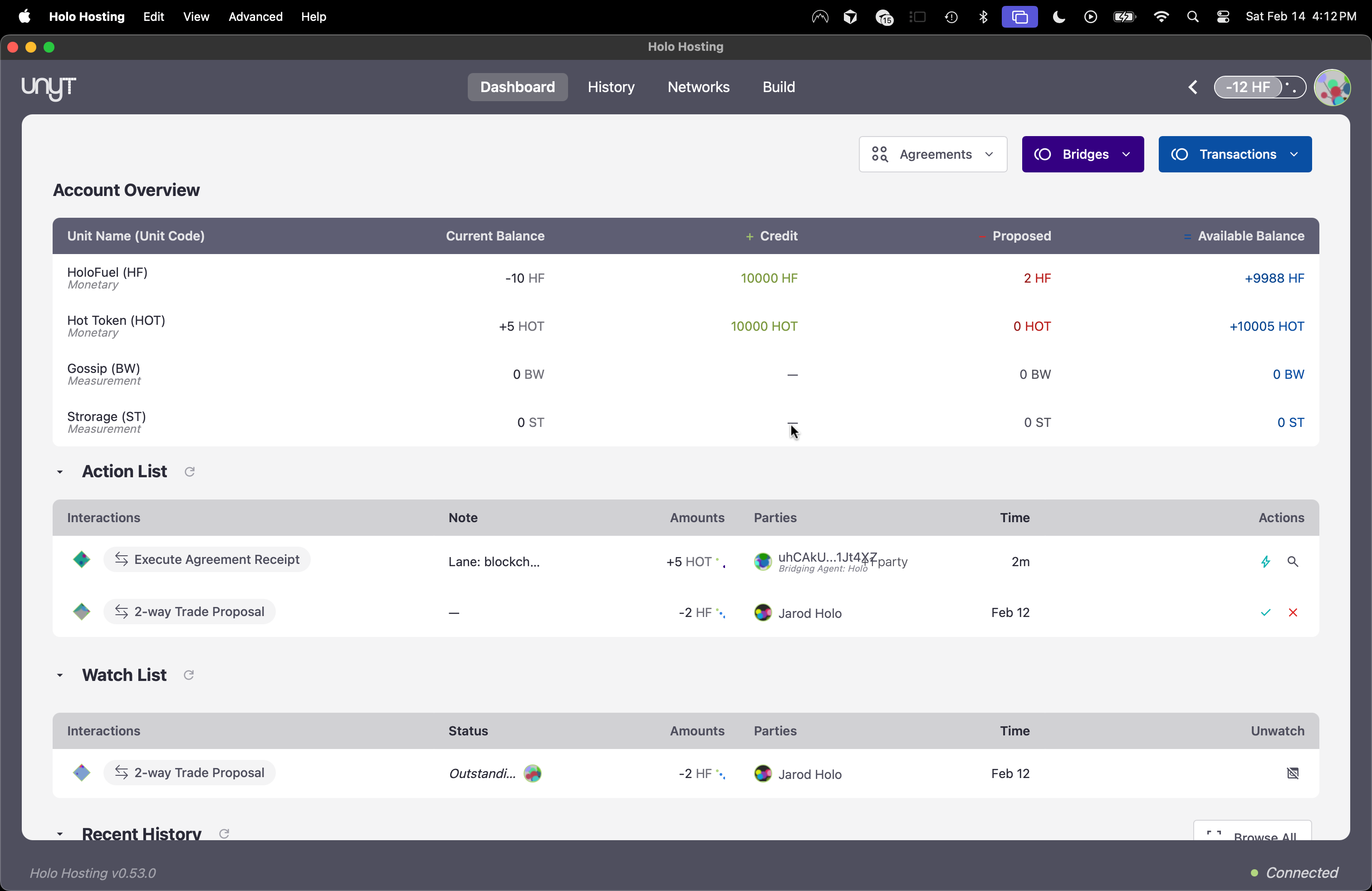 Transfer In item in Unyt action list