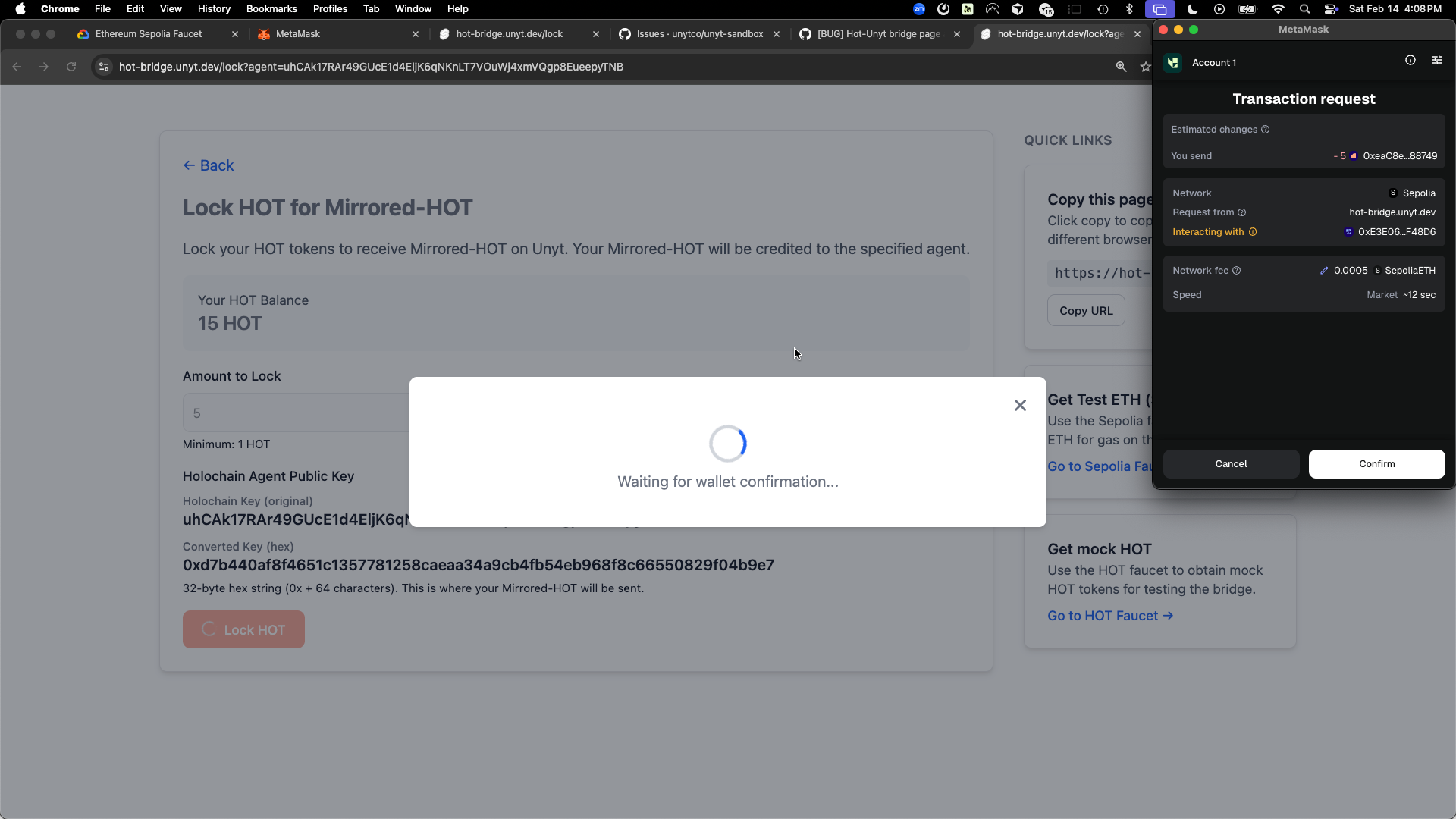 MetaMask lock confirmation