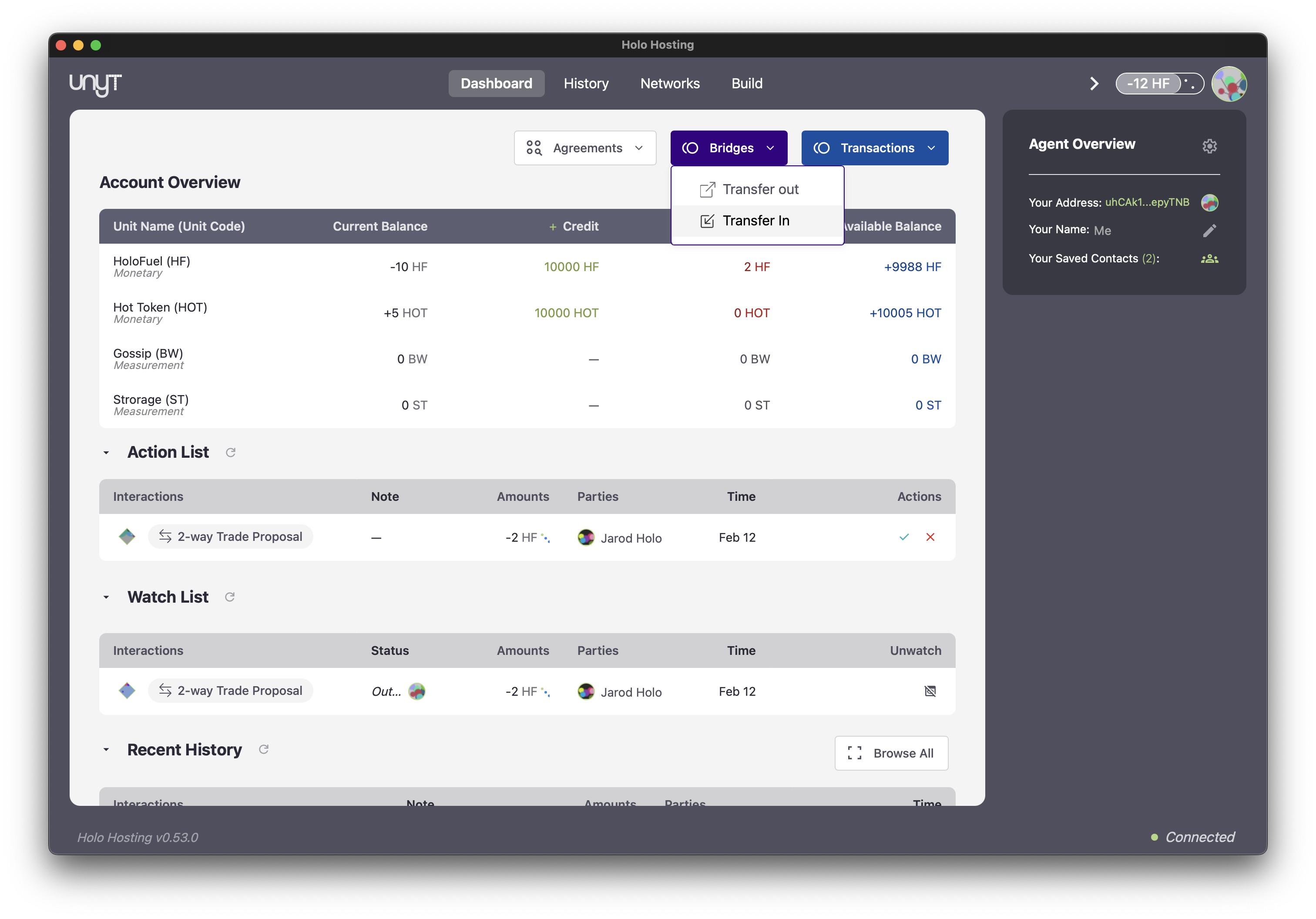 Unyt Transfer In screen