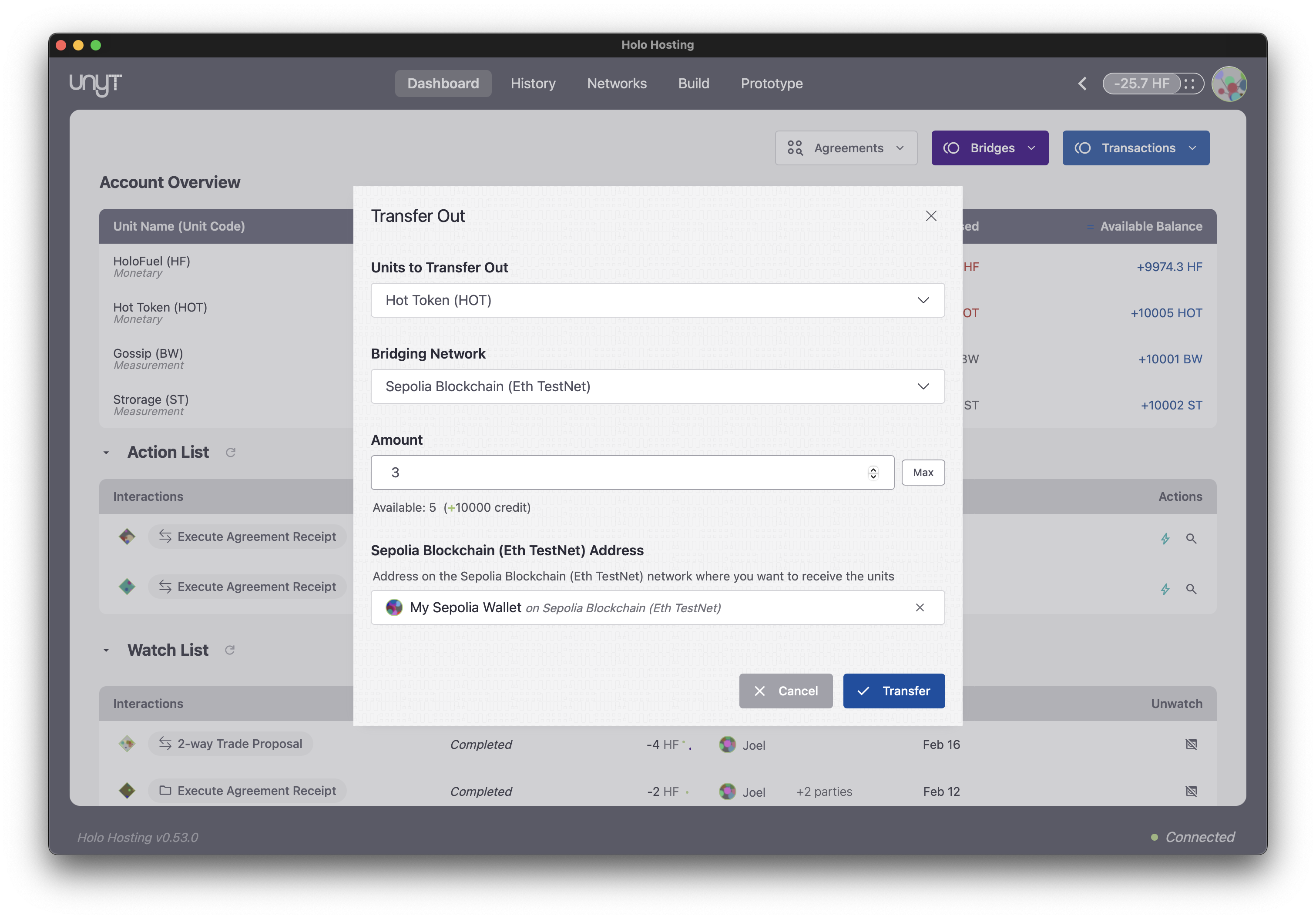 Transfer Out Wrapped HOT from Unyt
